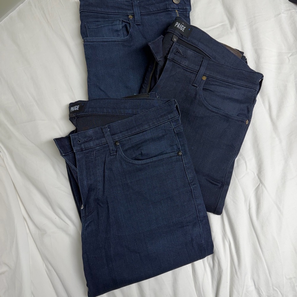 Paige Men's Dark Blue Denim Jeans - Classic Slim Fit | set of 3